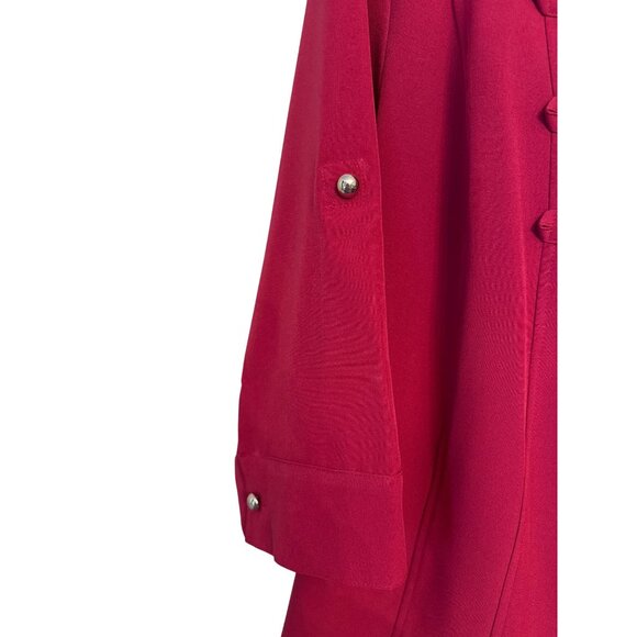 Kathy Che Button-Up Red Tunic Shirt 14/16W Mandarin Collar Roll Tab Sleeves - Picture 7 of 10